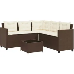 vidaXL Gartensofa in L-Form mit Tisch und Kissen Braun Poly Rattan