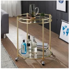 FineBuy Servierwagen Gold Ø 57cm Beistelltisch Teewagen Rollen Küchenwagen