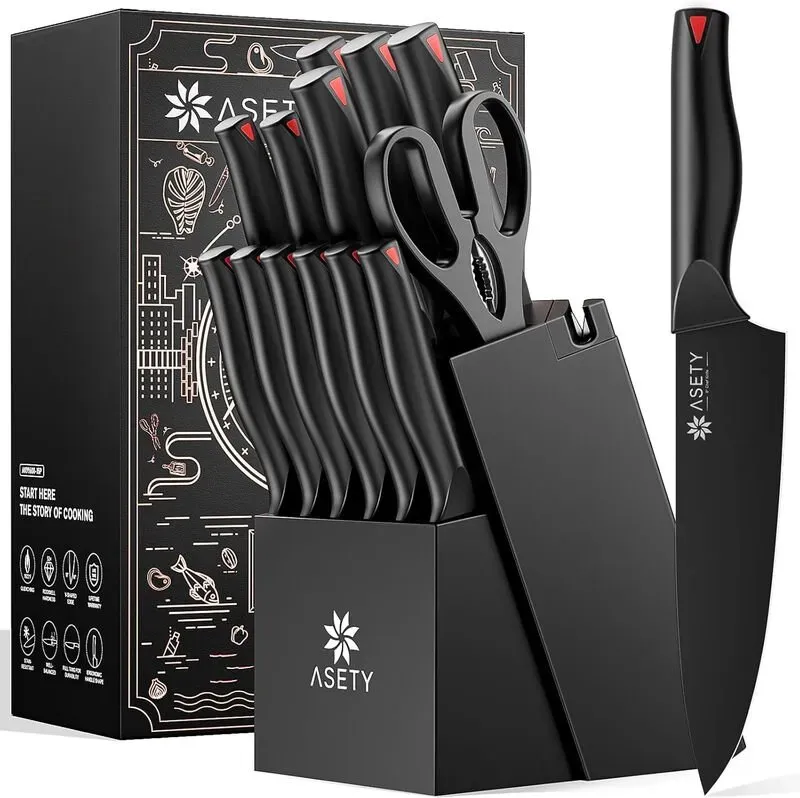 ASTEY 15-teiliges Küchenmesser-Set, PP-Griff, lackierte Oberfläche