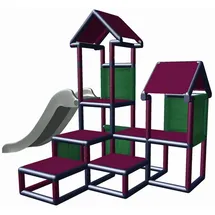 Moveandstic Spielturm Kletterturm Gesa mit Rutsche für Kleinkinder mit Kriechtunnel Mas (Magenta titangrau)