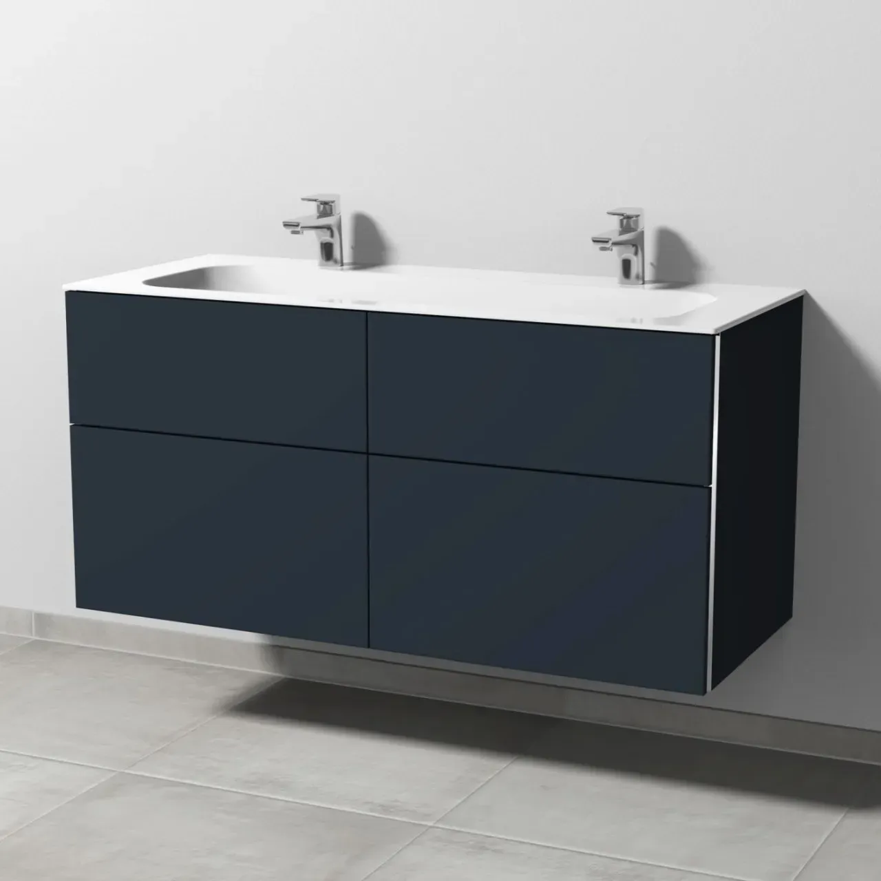 Sanipa 3way Keramik-Set Finion Keramik-Doppelwaschtisch und Unterbau mit 4 Auszügen, Marine-Matt BP4041R