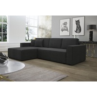Fun Möbel Ecksofa Schlafsofa Sofa CONOR Stoff Schwarz Ottomane Links - Schwarz