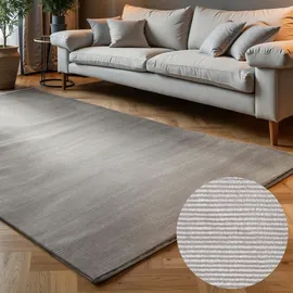 ELLE Decoration Design Teppich Dolomite - Moderner Wohnzimmerteppich, Kurzflor, Gestreiftes Muster, Weich, Glamourös, Glanz-Effekt für Wohnzimmer, Schlafzimmer, Flur - Creme Grau, 160x235cm