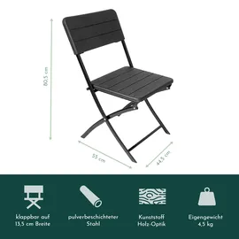 Lemodo Klappstuhl 2er Set Stühle, schwarz Holz-Optik, Campingstuhl