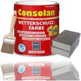 Consolan Wetterschutzfarbe Set 2,5 l Holzfarbe Dauerschutz Deckend mit Zubehör (Nachtblau)