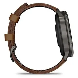 Garmin Venu 4 45 mm Schwarz/Schiefergrau Leder Armband Dunkelbraun