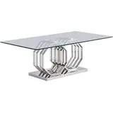 Casa Padrino Luxus Esstisch Silber 220 x 120 x H. 75 cm - Rechteckiger Metall Esszimmertisch mit Glasplatte - Esszimmer Möbel - Luxus Möbel