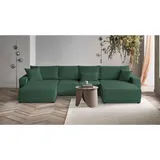 beautysofa U-Form Ecksofa Primo U Polsterecke für Wohnzimmer mit Schlaffunktion und Bettkasten Eckcouch aus Cordstoff, Stoff: poso 14 - grün - Grün