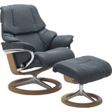 Stressless Stressless® Relaxsessel »Reno«, (Set, Relaxsessel mit Hocker), mit Hocker, mit Signature Base, Größe S, M & L, Gestell Eiche, blau