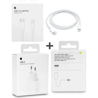 Apple iPhone 15 - 14 - 13 - 12 - 11 Original Ladegerät - 20W USB-C Power Adapter (Netzteil) + 1m Lightning to USB-C Ladekabel - Originalverpackung