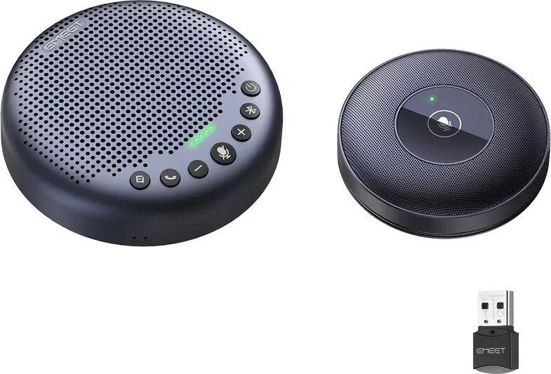 EMEET Bluetooth-Konferenzlautsprecher-Set mit Daisy-Chain-Funktion, 8 Mikrofonen, 360°-Sprachaufnahme und KI-Rauschunterdrückung
