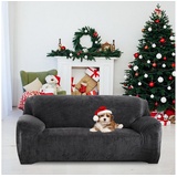 MULISOFT Sofahusse Stretch Samt Sofabezug Modern Sofaüberwurf Elastische Couchbezug, Sofahusse mit Armlehne für Wohnzimmer, Protector für Hunde Haustiere grau 185 cm