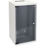 HMF 63412-07 Serverschrank 10 Zoll 12 HE 300 mm Tiefe Voll montiert Glastür Lichtgrau