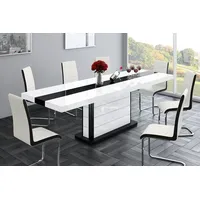 Design Esstisch Tisch HE-555 Weiß - Schwarz Hochglanz ausziehbar 160 bis 260 cm