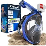KAIMANA Tauchermaske NEUHEIT- Schnorchelmaske für Erwachsene inkl. Tragetasche, (Vollgesichtsmaske Tauchmaske), geprüfte CO2 Sicherheit - Tauchermaske Erwachsene blau S/M (bis 1,60m)