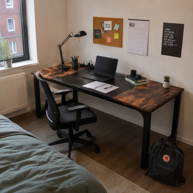 LANTINE Desk, Computer Table, PC Table, Work Table, Dining Table, Black, for Home Office, Conference Table (Rustic Brown/Black, 180 x 80 x 75 cm)