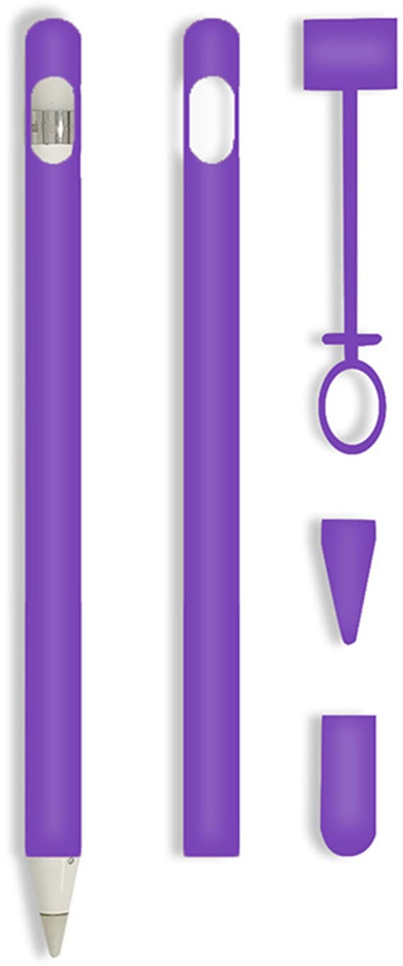 siduater Silikonhülle für Apple Pencil 1. Generation, Ultraleichte Stifthaut Hülle Zubehör Weiche Schutzhülle iPad Pencil Grip Halter mit 2 Federabdeckungen 1 Kabeladapter Tether, Lila