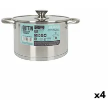 Quttin Topf mit Glasabdeckung Quttin Hermes Stahl 4 L (4 Stück)