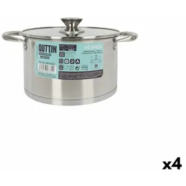 Quttin Topf mit Glasabdeckung Quttin Hermes Stahl 4 L (4 Stück)