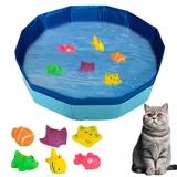 Katzenpool mit Fisch Spielzeug, Katzen Pool Faltbar Hundepool Klein Tragbare Hunde Pool mit Wasser Interaktives Katzenspielzeug Fischen Hunde Planschbecken Schwimmbad für Katzen und Hunde (50*10cm A)