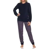 Normann Pyjama Normann Damen Frottee Schlafanzug mit Bündchen - auch in Übergrössen blau 40-42