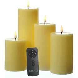 LED Kerzenset MIA Echtwachs Deluxe 4 Größen gelb mit Batterien Fernb.