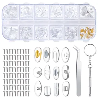 Brillen Nasenpads Brillen Reparatur Set mit 80 Schrauben Pinzette Kleiner Schraubendreher für Brillen Lesebrillen 12 Stile 60 Paar