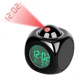 Projektionsuhr für Schlafzimmer Decke Nachttisch LED Digital Projektor Uhr Decke Projektion Wecker USB Power Clear Display (Schwarz)