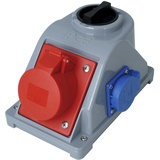 Kopp CEE-Kombi-Wandsteckdose mit Klappdeckel: CEE-Steckdose (5p, 16A, 400V, 6h) + Schutzkontaktsteckdose mit Schalter (16A, 250V),