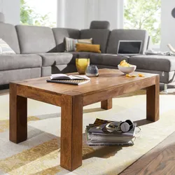 KADIMA DESIGN Couchtisch  Massiv-Holz Sheesham 110cm breit Wohnzimmer-Tisch Design dunkel-braun Landhaus-Stil
