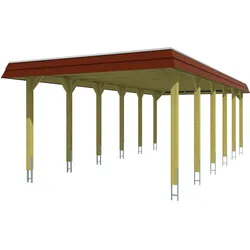 Skan Holz Walmdach Carport-396x893cm-rote Blende-nussbaum Holzcarport