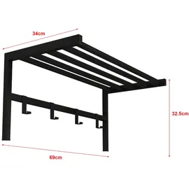 [en.casa] Wandgarderobe Tolga mit Hutablage Schwarz Metall, 69x32.5x34 cm, Garderobe, Garderobenleisten & Garderobenhaken