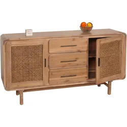 Sideboard HWC-M47, Schrank Kommode Highboard, Stauf√§cher Schublade, Rattan Akazie Massiv-Holz gebeizt 83x160x45cm 47kg