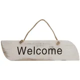 Mendler Wandschild Welcome, Dekoschild Holzschild, Shabby-Look 10x43x1cm ~ weiß