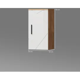 livinity® Ronco Badschrank 30 x 59 cm Weiß Hochglanz/Eiche Spanplatte