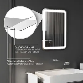 Homcom Badspiegel 50 x 70 cm LED mit 3 Lichtfarben IP44