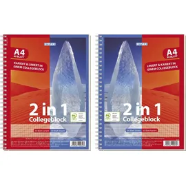 Toppoint Collegeblock 2 in 1 liniert und kariert DIN A4 Innen- und Außenrand, 1 Block