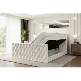 altdecor Boxspringbett mit Matratze, Topper, Polsterbett mit, Bettkasten VILA-1-Z KING | Beige Casablanca | 140x200 cm, Schlafzimmer, Betten, Boxspringbetten