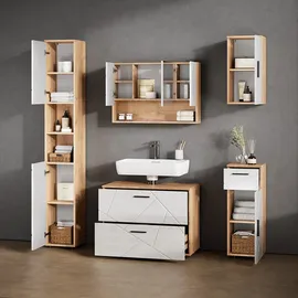livinity® Ronco Badschrank 30 x 59 cm Weiß Hochglanz/Eiche Spanplatte