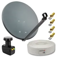 PremiumX Satelliten-Komplettanlage 60cm Antenne Anthrazit Schüssel SAT Twin LNB