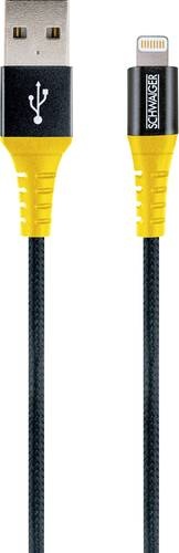 Schwaiger USB-Kabel USB 2.0 USB-A Stecker, Apple Lightning Stecker 1.20m Schwarz, Gelb reißfest WKU