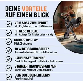 Sportana SPORTANA® Heimtrainer Fahrrad Eagle 4 – 4in1 Ausdauer Ergometer – Trainings App – Klappbar – LCD Display – Höhenverstellbar – Fitness... - Grau