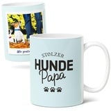 Hundepapa Geschenk Personalisierte Kaffee-Tasse (300ml) - Ideal für Hundebesitzer, Tierfreunde, Vatertag - Fototasse aus Keramik - Präsent für stolze Hundepapas