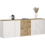 OTTO home ISEO 200 x 70 x 35 cm Weiß hochglanz / Eiche Wotan matt