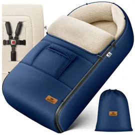 Kidiz Kidiz® Babyfußsack Baby Fußsack Winterfußsack Babyschale mit Reißverschluss Kuschelsack Babydecke Kinderwagen waschbar verschließbarer Kopfteil, Tasche, Blau