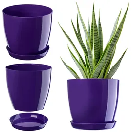 Kadax Blumentopf mit Untersetzer, aus Kunststoff, rund, 18 cm, Violett - KADAX
