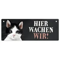 Trendaffe Metallschild mit Katze Motiv und Spruch: Hier wachen