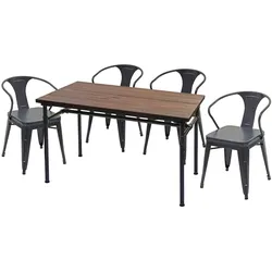 Mendler Esszimmer-Set HWC-H10, 4x Esszimmerstuhl Esszimmertisch, Ulme Holz FSC Industrial Gastronomie ~ grau