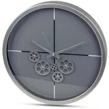 formano Moderne Wanduhr mit Beweglichen Zahnrädern 46 cm Metall Clock Silber-Grau