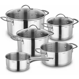 Kopf Clara Topf-Set 8-tlg. 4 x Kochtopf (16 cm + 20 cm + 20 cm + 24 cm) + 1 x Stielkasserolle (16 cm) + 3 x Glasdeckel